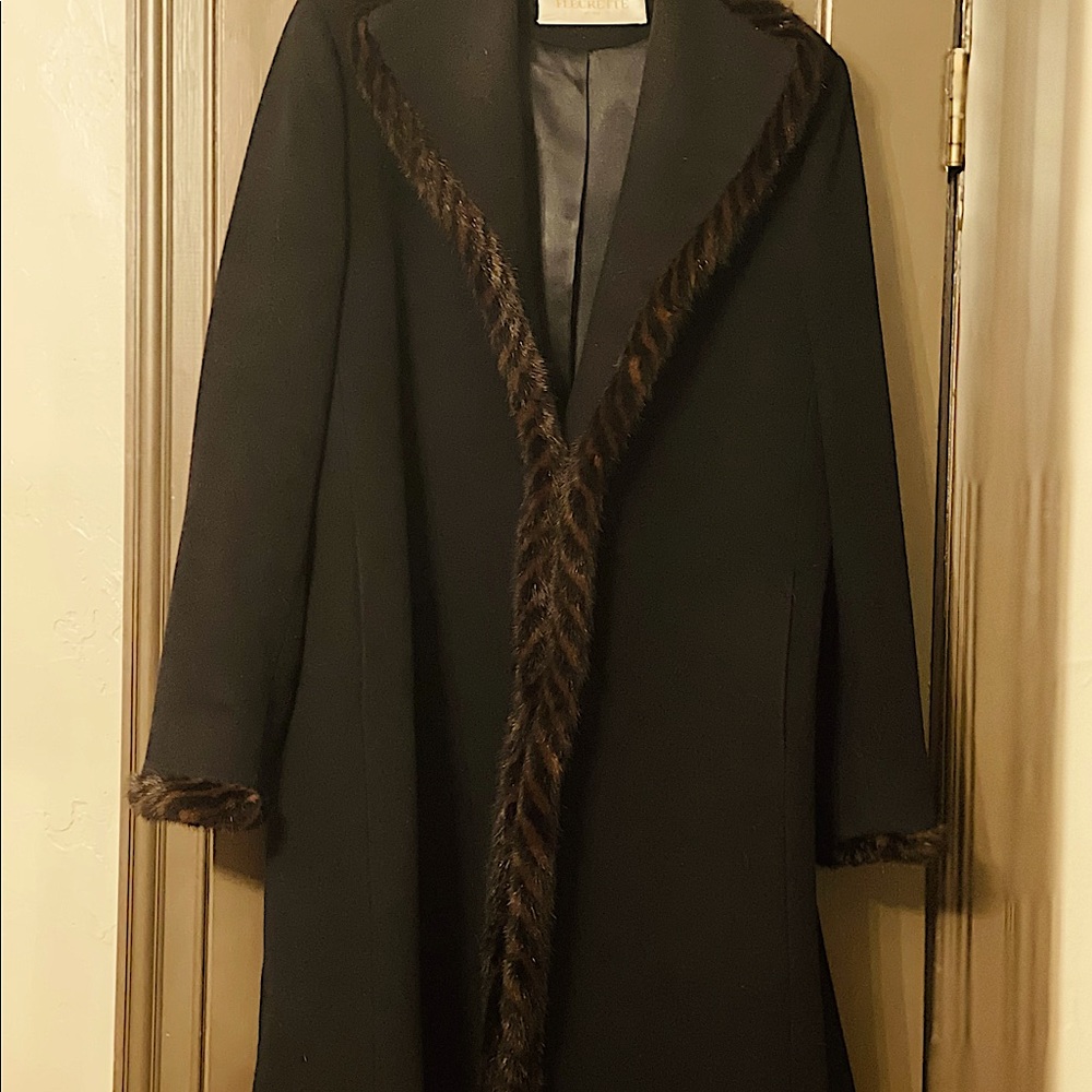 Ladies Fleurette black cashmere coat with mink trim. Only worn a few times.